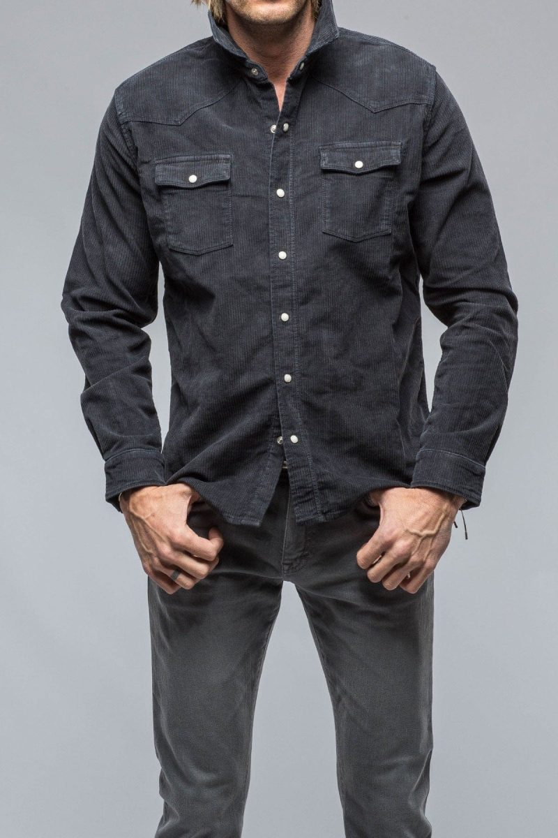 axels premium denim brooks corduroy snap shirt in anthracite mens shirts axels vail 38819035971818