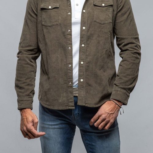 axels premium denim brooks corduroy snap shirt in army mens shirts axels vail 38114726150378