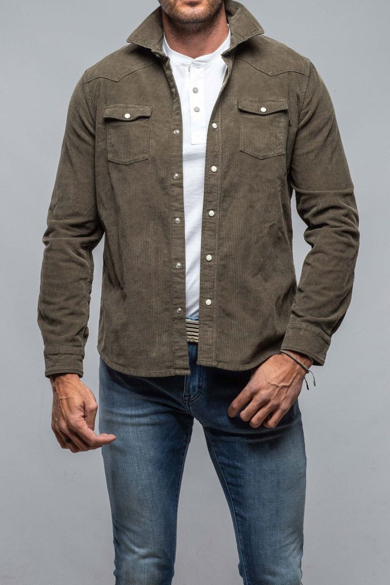 axels premium denim brooks corduroy snap shirt in army mens shirts axels vail 38114726150378