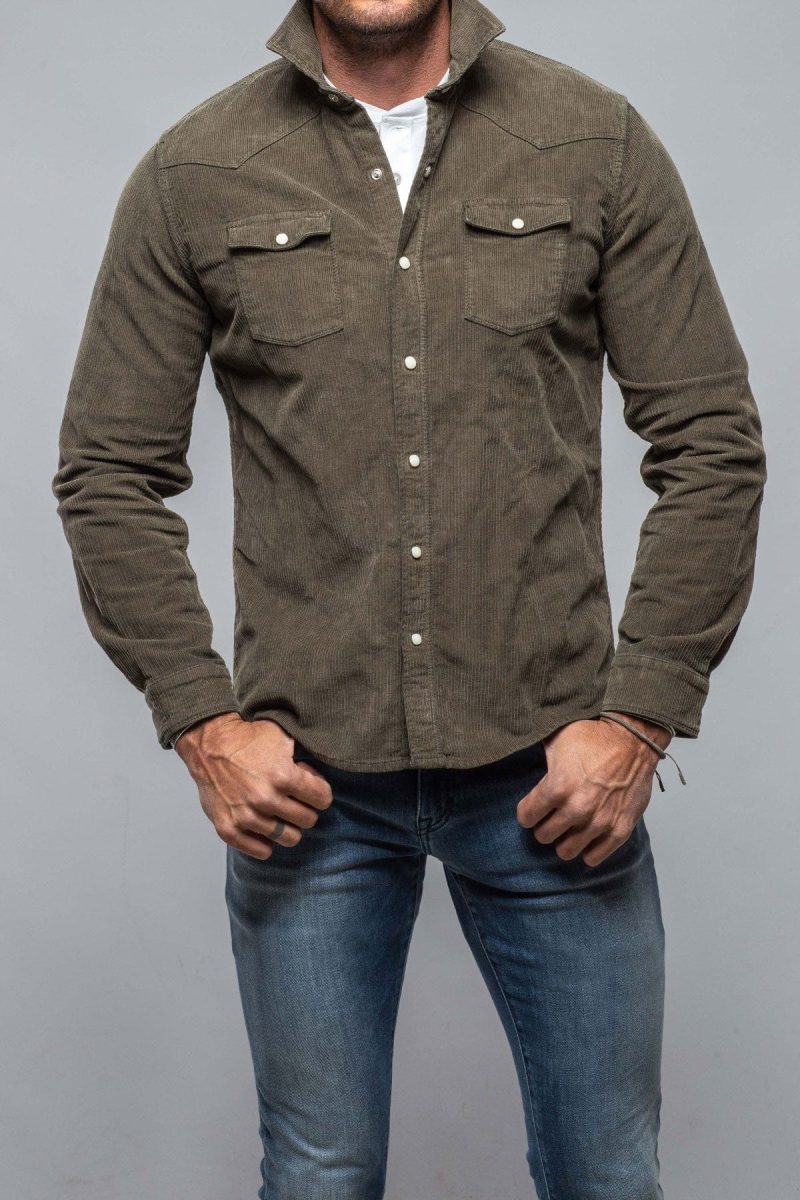 axels premium denim brooks corduroy snap shirt in army mens shirts axels vail 38114726314218