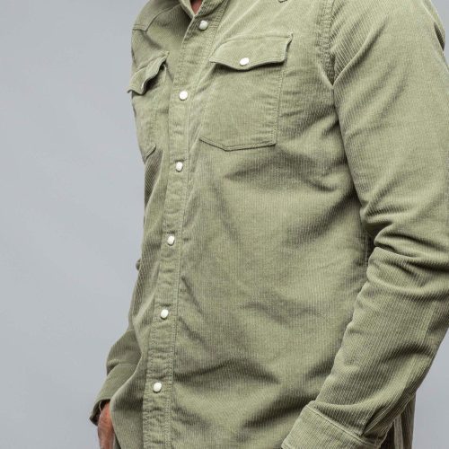 axels premium denim brooks corduroy snap shirt in matcha mens shirts axels vail 37899443437802