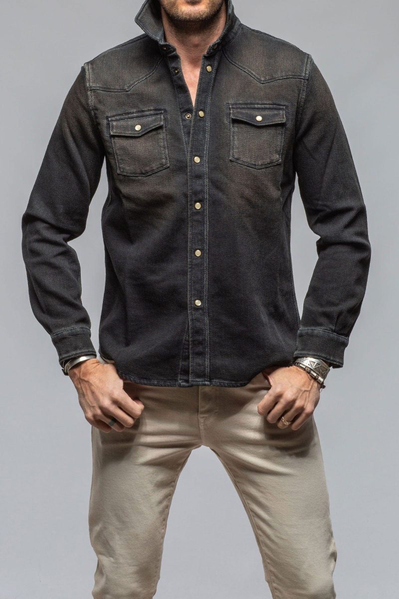 axels premium denim cutter knit snap shirt in desert mens shirts axels vail 40562172133610