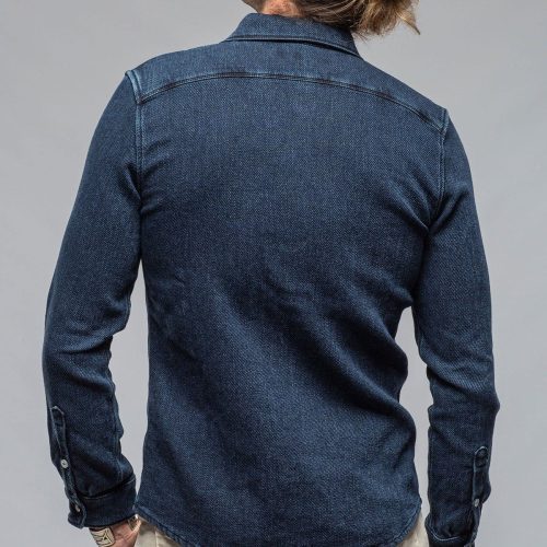 axels premium denim cutter knit snap shirt in indigo mens shirts axels vail 40563387924714