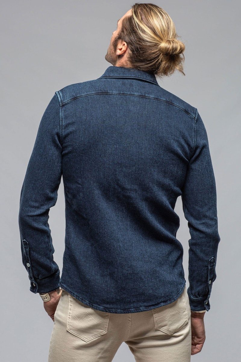 axels premium denim cutter knit snap shirt in indigo mens shirts axels vail 40563387924714