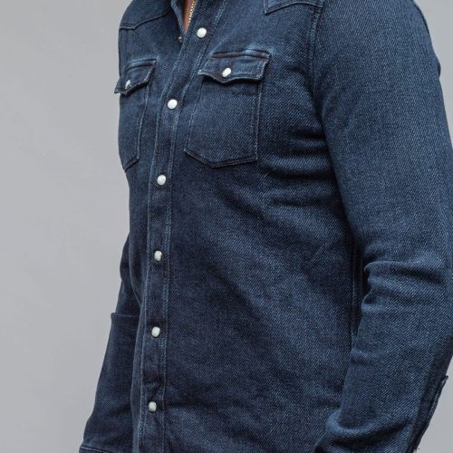 axels premium denim cutter knit snap shirt in indigo mens shirts axels vail 40563387990250