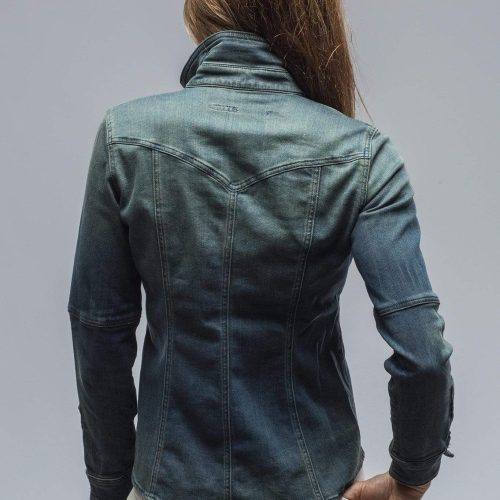 axels premium denim maddi western snap shirt in green over dye ladies tops axels vail 28207155642557