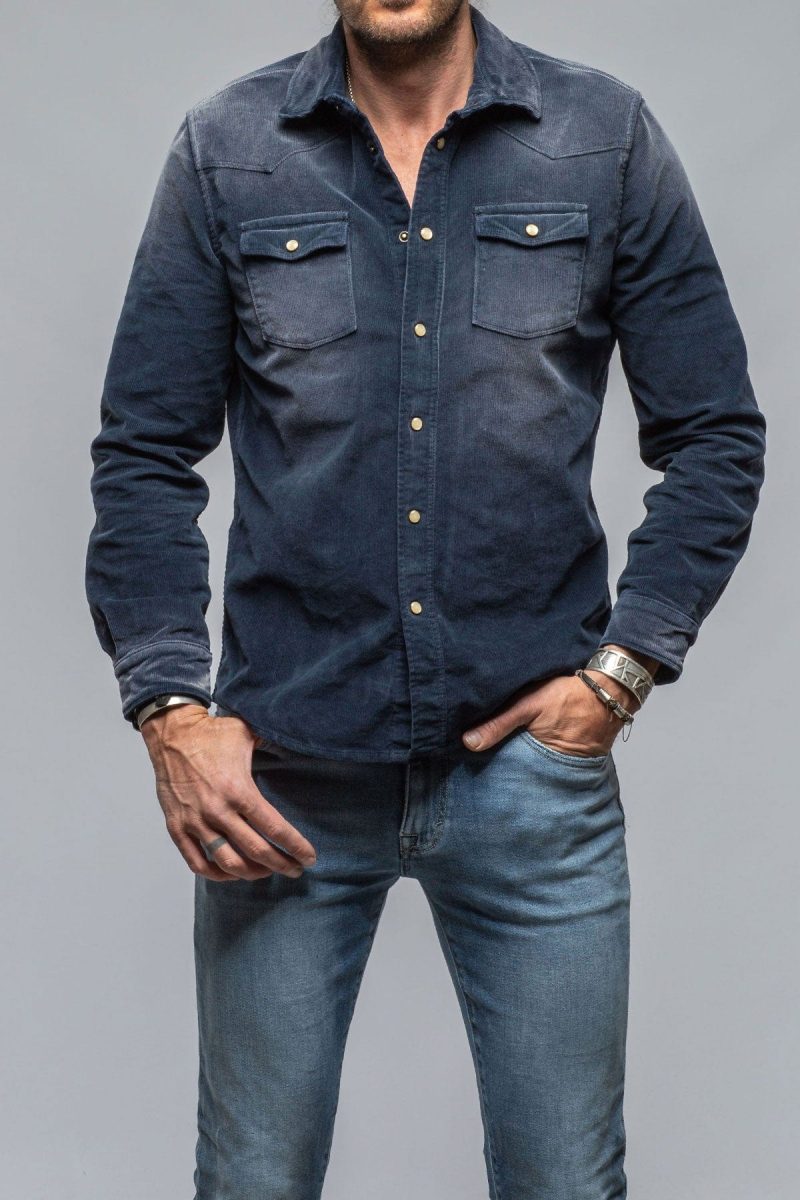 axels premium denim prime western corduroy shirt in navy mens shirts axels vail 40562163056874