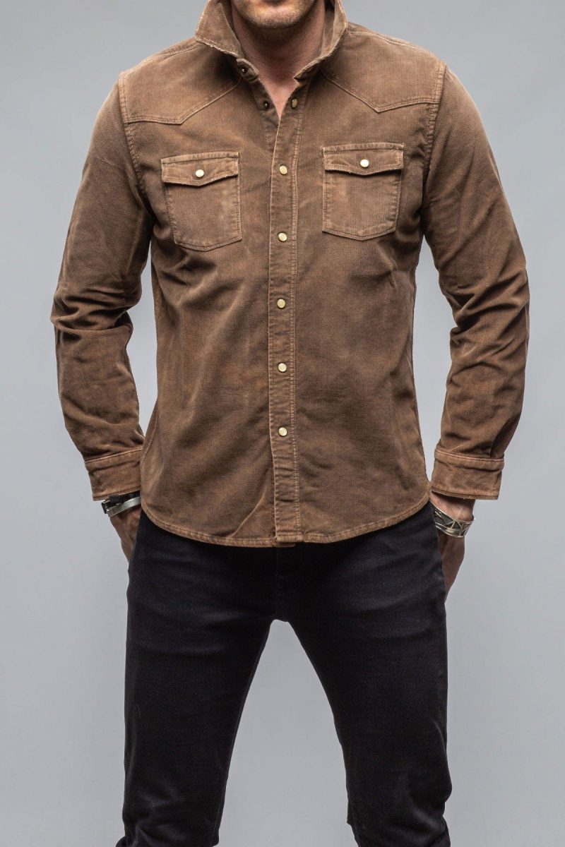 axels premium denim prime western corduroy snap shirt in liquirizia mens shirts axels vail 40616008319210