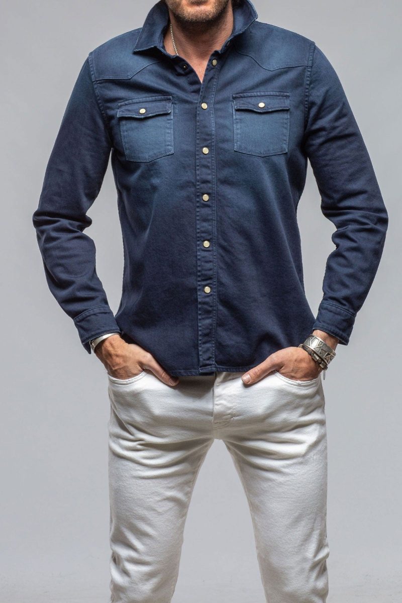 axels premium denim ranger colored denim snap shirt in blue cina mens shirts axels vail 40562156568810