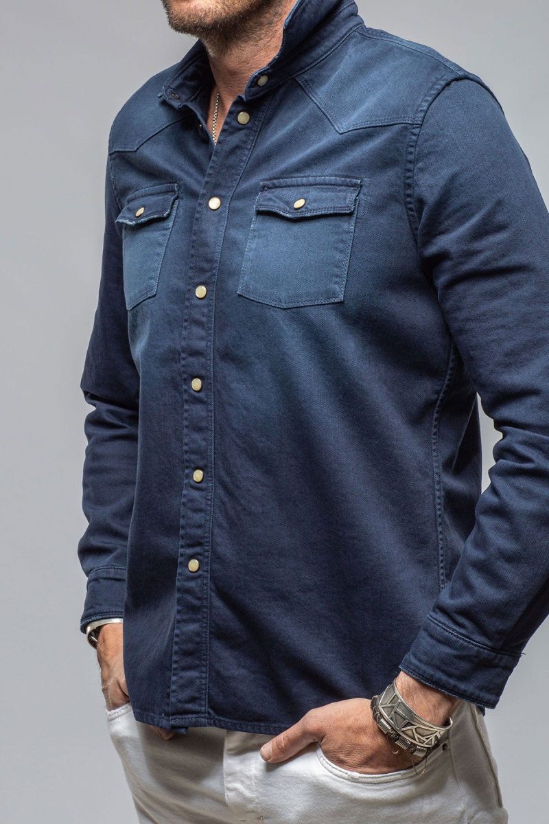 axels premium denim ranger colored denim snap shirt in blue cina mens shirts axels vail 40562156765418