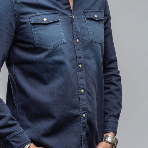 axels premium denim ranger colored denim snap shirt in blue cina mens shirts axels vail 40562156830954