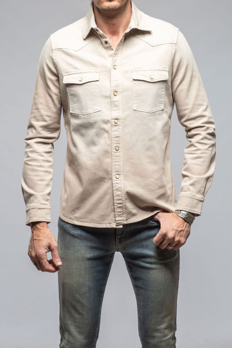 axels premium denim ranger colored denim snap shirt in ecru mens shirts axels vail 40563381633258