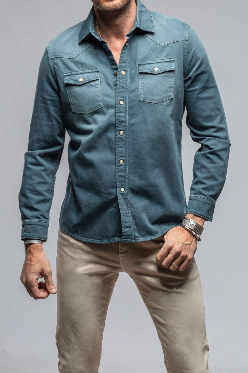 axels premium denim ranger colored denim snap shirt in ottanio mens shirts axels vail 40562158960874