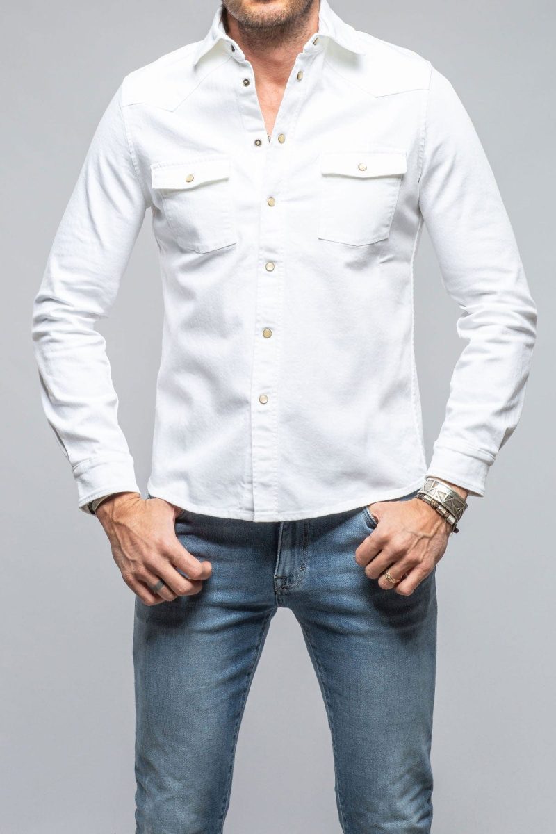 axels premium denim ranger colored denim snap shirt in white mens shirts axels vail 40560509157610