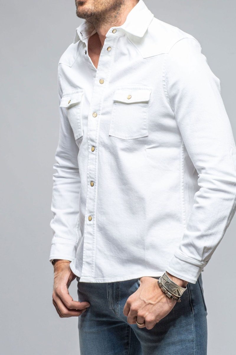 axels premium denim ranger colored denim snap shirt in white mens shirts axels vail 40560509190378