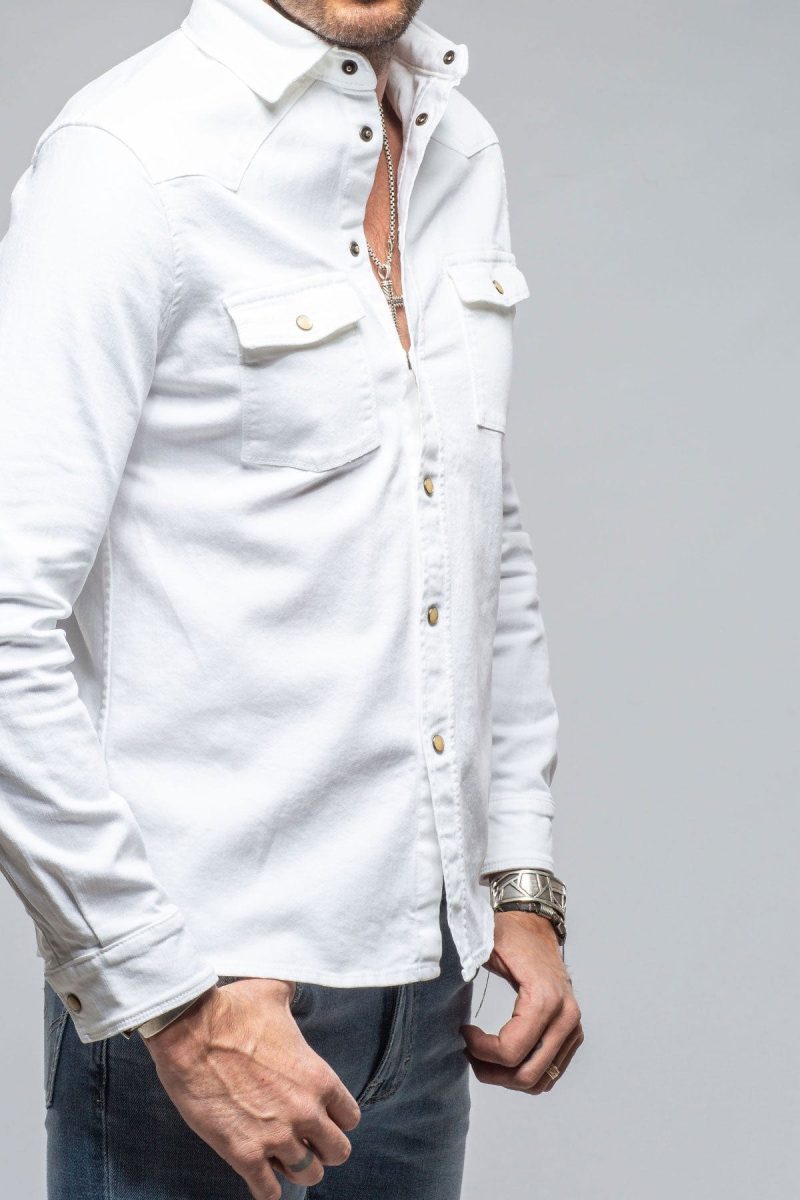 axels premium denim ranger colored denim snap shirt in white mens shirts axels vail 40560509223146