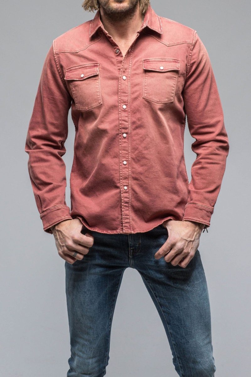 axels premium denim ranger denim snap shirt in terracotta mens shirts axels vail 38900958298346