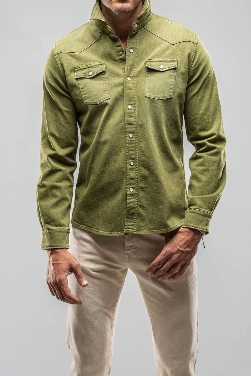 axels premium denim ranger snap shirt in avocado mens shirts axels vail 29098794057917