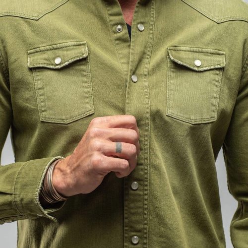 axels premium denim ranger snap shirt in avocado mens shirts axels vail 29922717761725