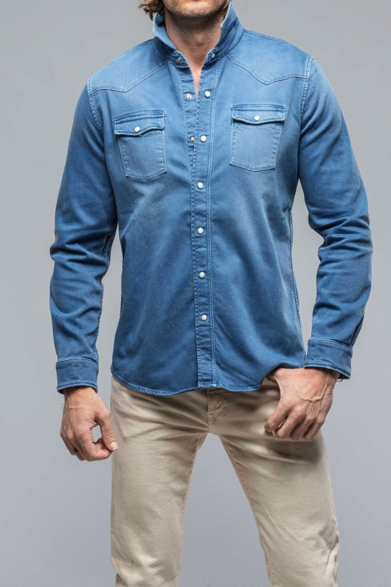 axels premium denim ranger snap shirt in olympic blue mens shirts axels vail 38859415126250