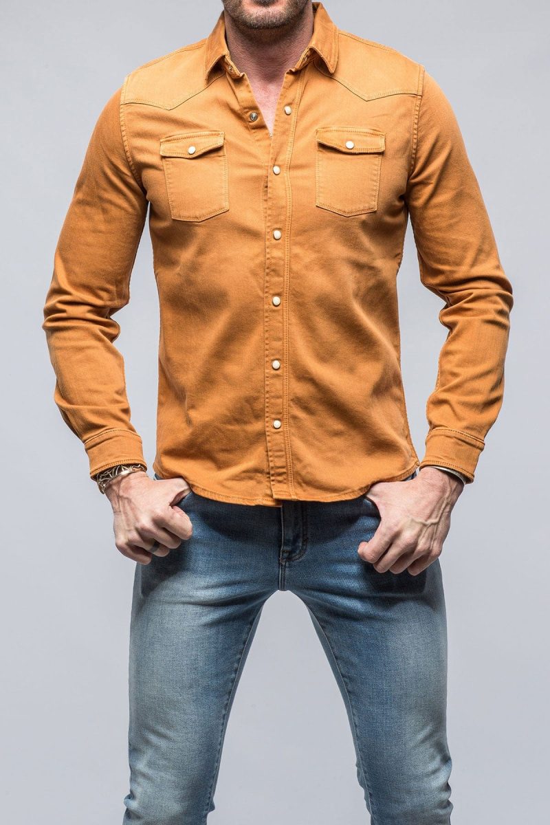 axels premium denim ranger snap shirt in papaya mens shirts axels vail 39124653342954