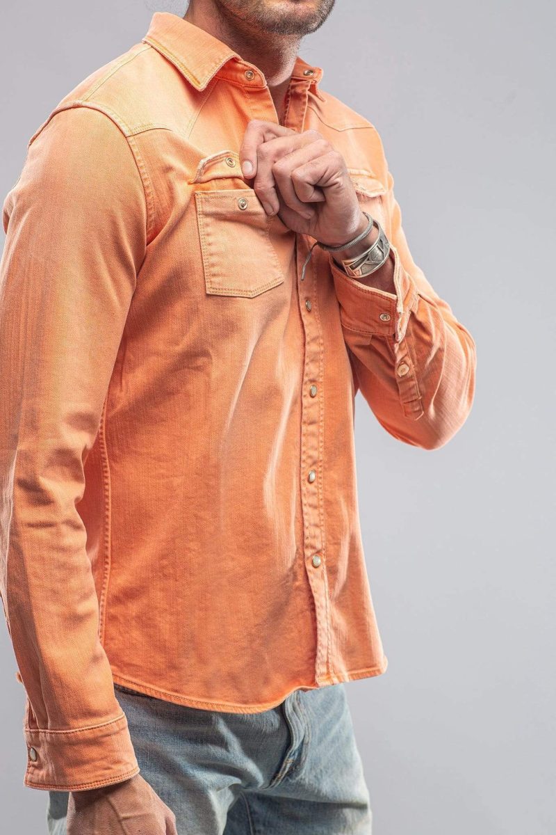 axels premium denim ranger snap shirt in tangerine mens shirts axels vail 28205866516669