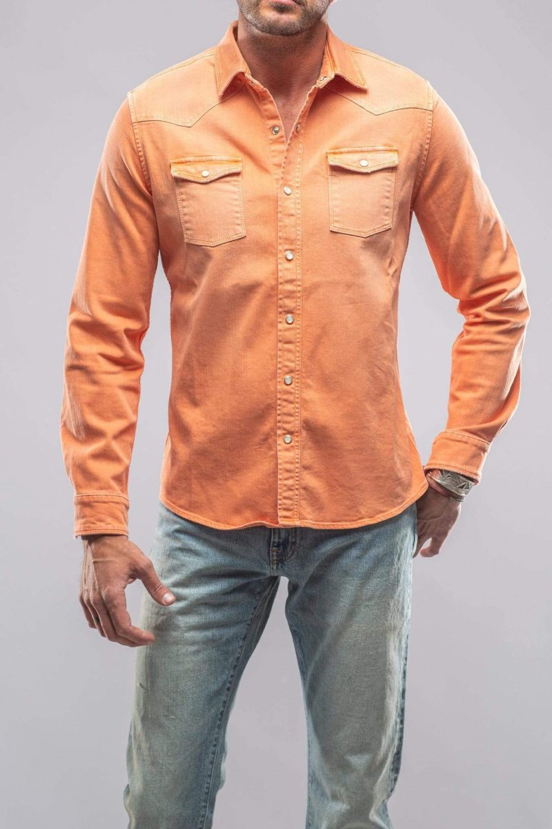 axels premium denim ranger snap shirt in tangerine mens shirts axels vail 29758520754365