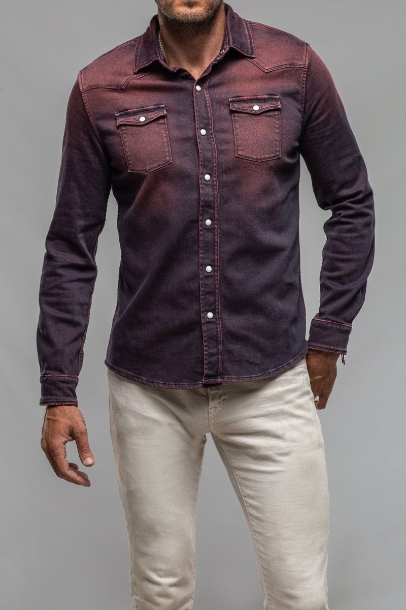 axels premium denim roper western snap shirt in bordeaux mens shirts axels vail 37501932404970