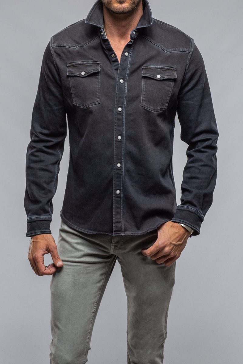 axels premium denim roper western snap shirt in nero mens shirts axels vail 37438987600106