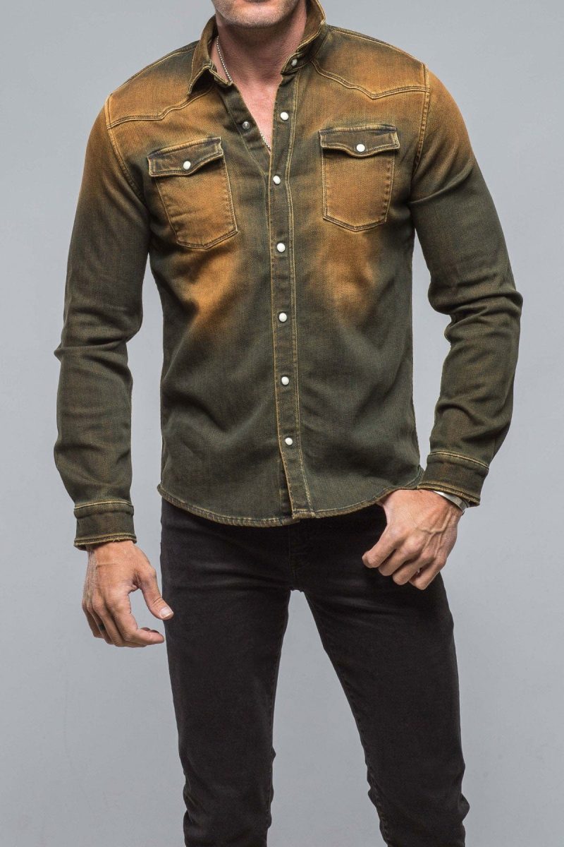 axels premium denim roper western snap shirt in papaya mens shirts axels vail 38486245736682