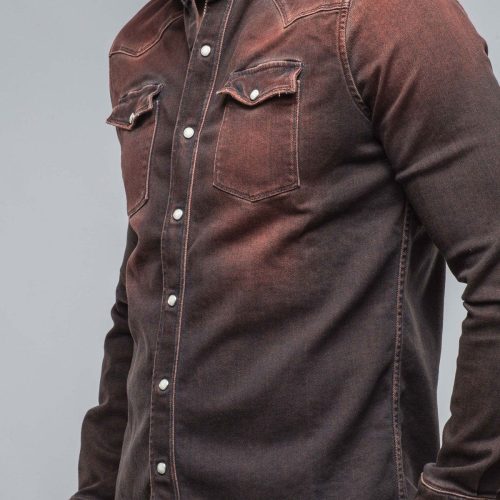 axels premium denim roper western snap shirt in ruggine rust mens shirts axels vail 38486228336874