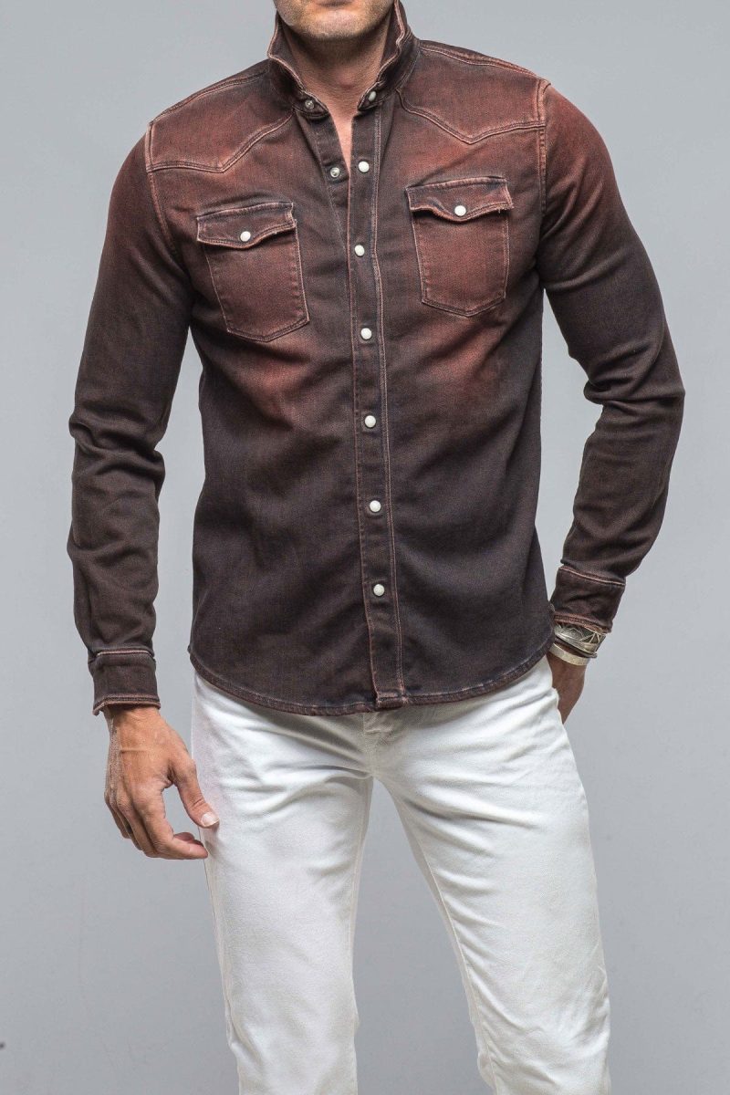 axels premium denim roper western snap shirt in ruggine rust mens shirts axels vail 38486228861162