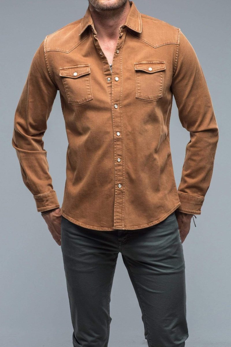 axels premium denim roper western snap shirt in stoned ruggine mens shirts axels vail 29804615499965