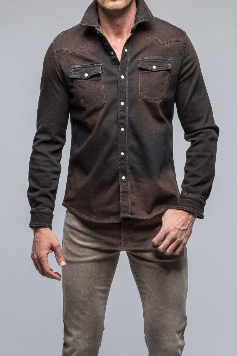 axels premium denim roper western snap shirt in wenge mens shirts axels vail 39154614698218