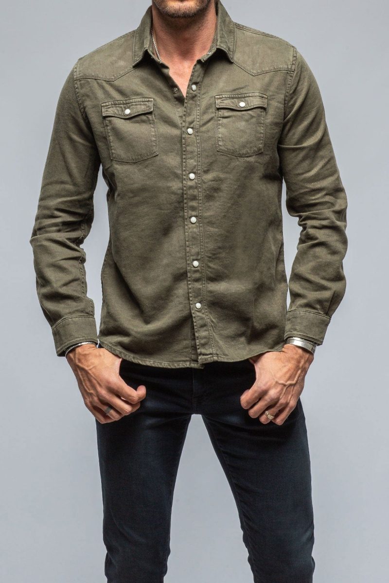 axels premium denim sullivan linen cotton snap shirt in army mens shirts axels vail 39330021146858