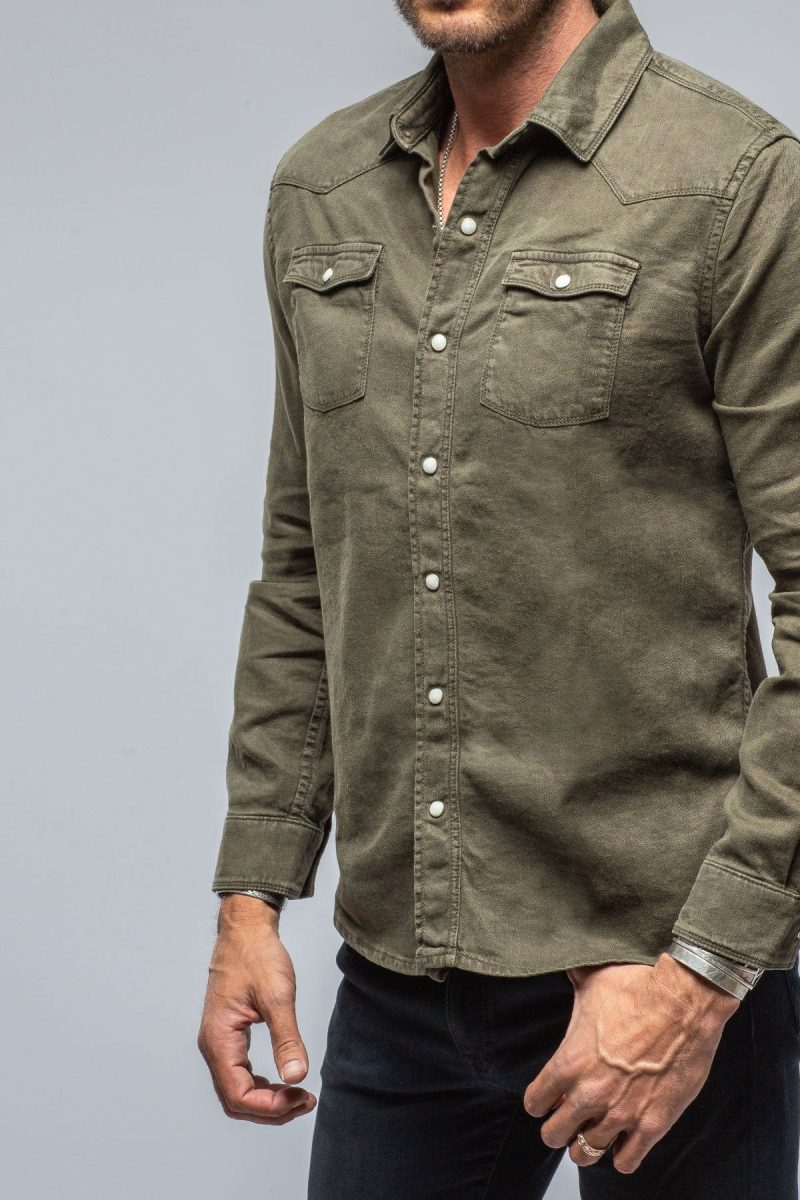 axels premium denim sullivan linen cotton snap shirt in army mens shirts axels vail 39330021212394