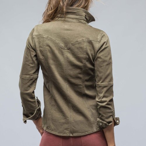 axels premium denim sweetwater denim shirt in army green ladies tops axels vail 38523143520490