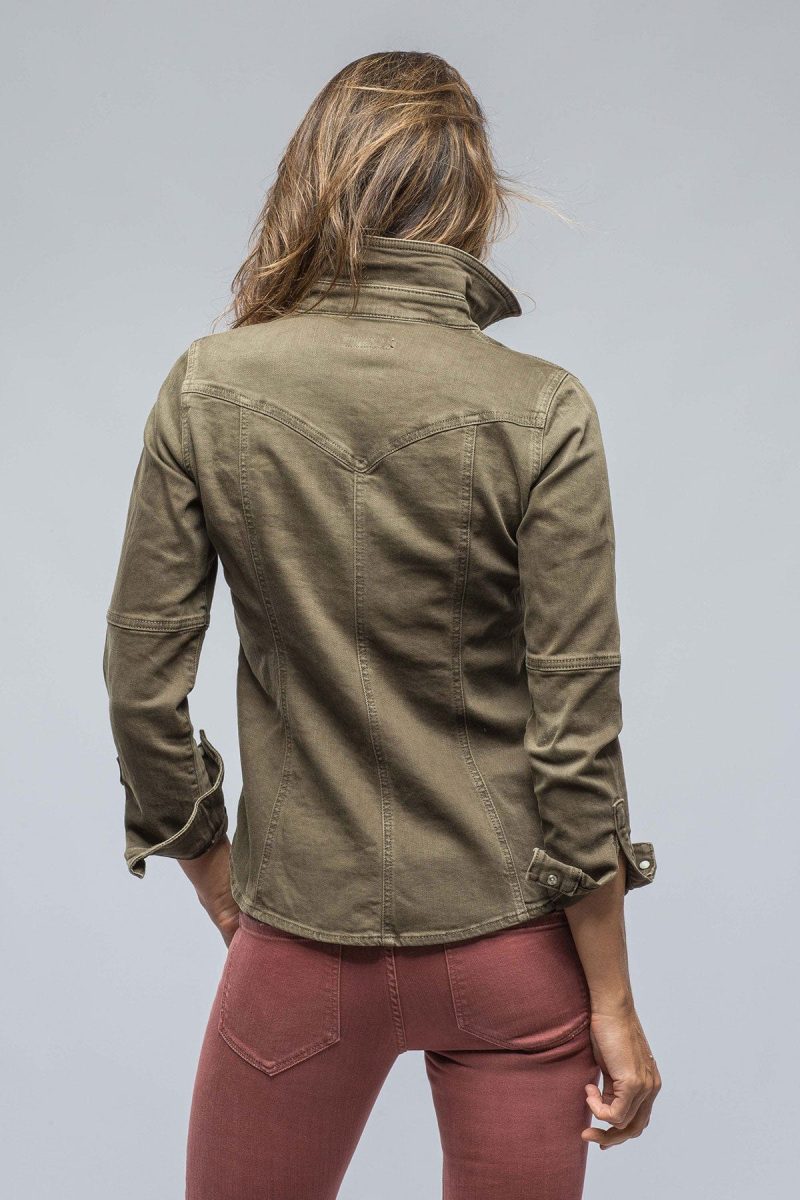 axels premium denim sweetwater denim shirt in army green ladies tops axels vail 38523143520490