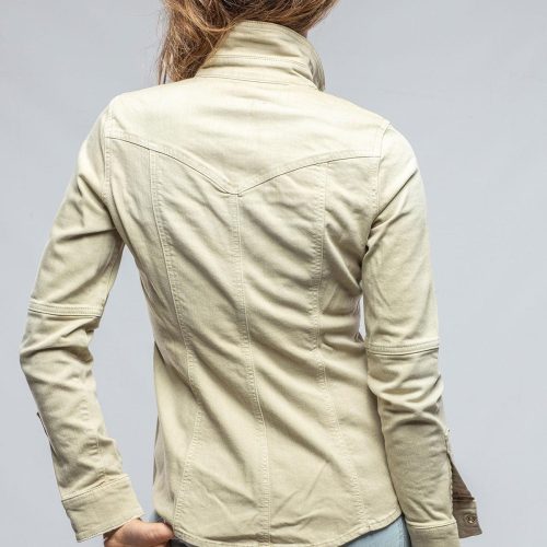 axels premium denim sweetwater denim shirt in celery ladies tops axels vail 37368210358506