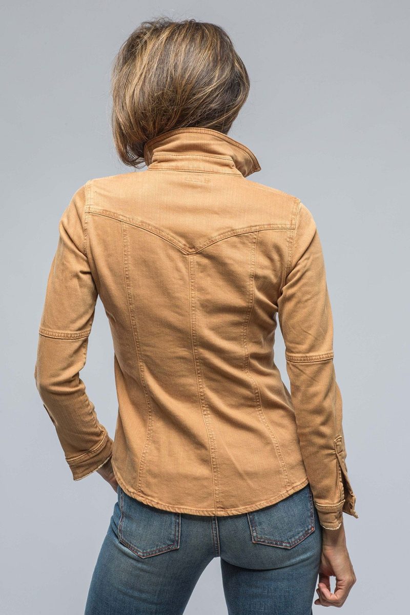 axels premium denim sweetwater denim shirt in cognac ladies tops axels vail 38539056021738