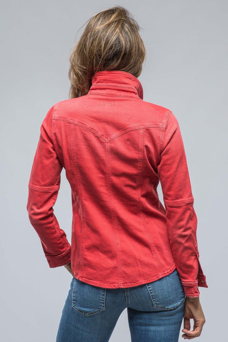 axels premium denim sweetwater denim shirt in corallo ladies tops axels vail 38539033444586