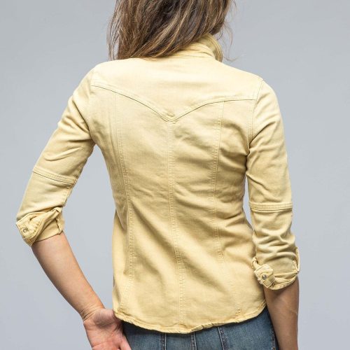 axels premium denim sweetwater denim shirt in lemon ladies tops axels vail 38539062116586