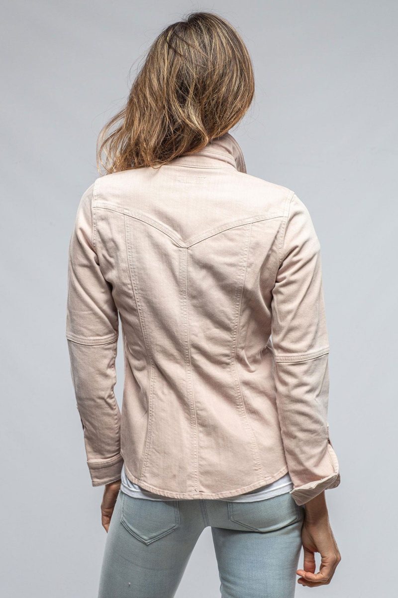 axels premium denim sweetwater denim shirt in light sand ladies tops axels vail 37368226480362