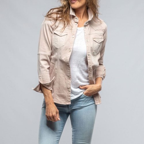 axels premium denim sweetwater denim shirt in light sand ladies tops axels vail 37368226578666