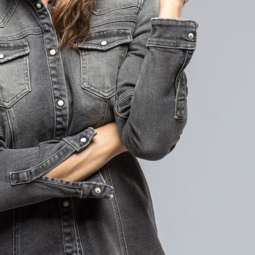 axels premium denim sweetwater denim shirt in mid grey ladies tops axels vail 38801913020650