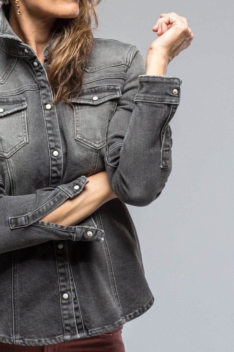 axels premium denim sweetwater denim shirt in mid grey ladies tops axels vail 38801913020650