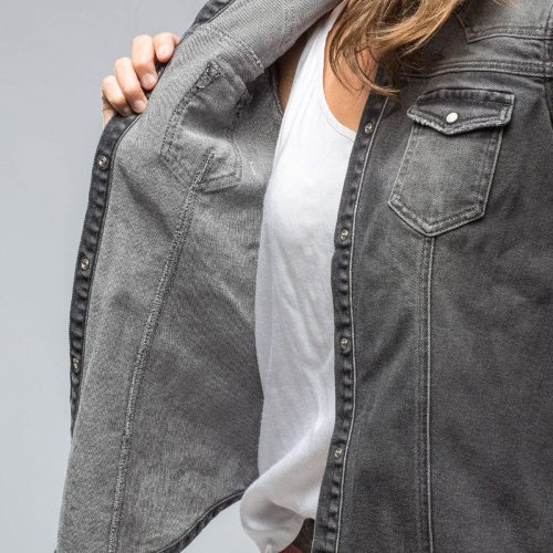 axels premium denim sweetwater denim shirt in mid grey ladies tops axels vail 38801913118954