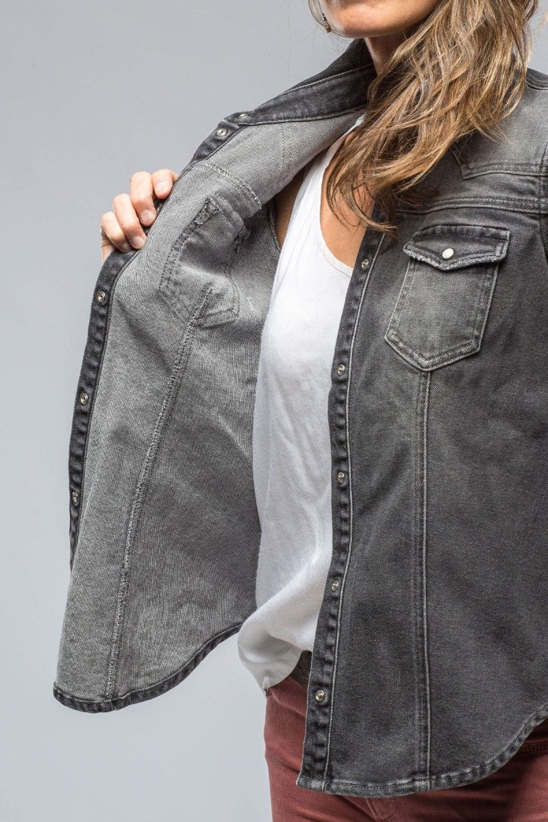 axels premium denim sweetwater denim shirt in mid grey ladies tops axels vail 38801913118954