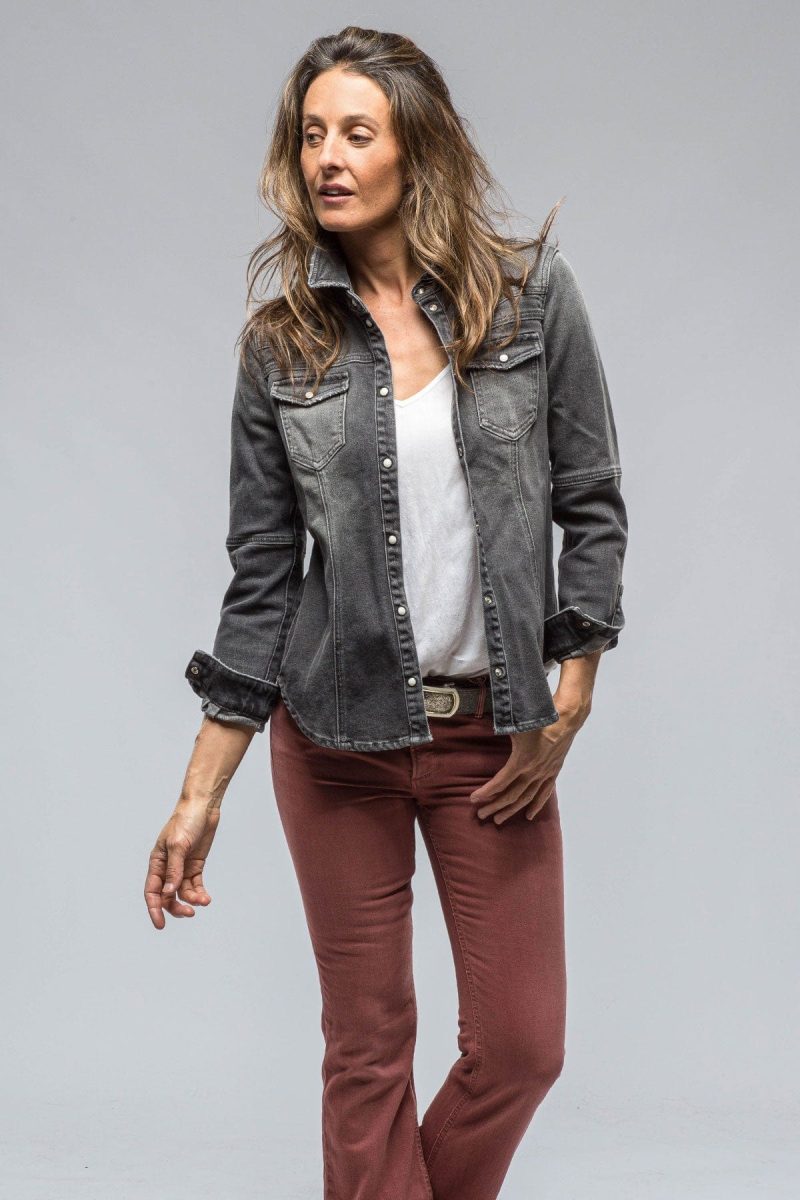 axels premium denim sweetwater denim shirt in mid grey ladies tops axels vail 38801913151722