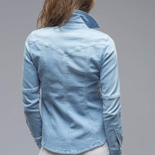 axels premium denim sweetwater denim shirt in peacock ladies tops axels vail 28248204673213